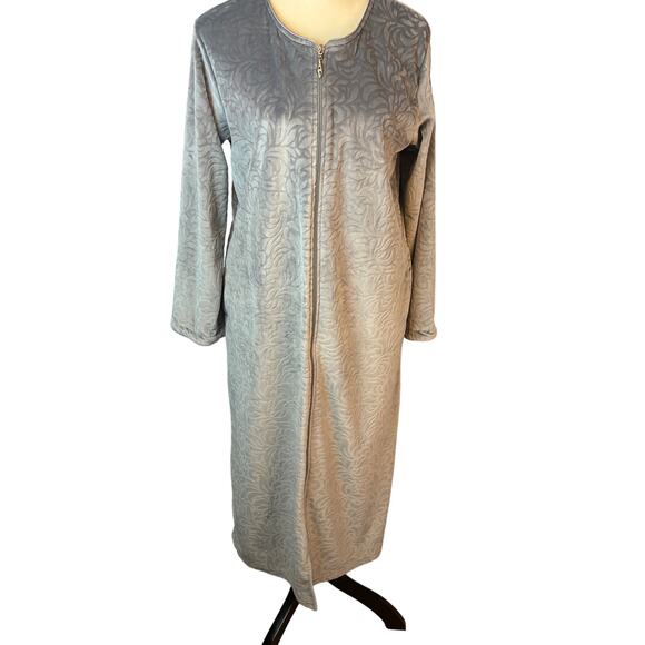 Softies Luxurious Mink Zip Full Length Long Sleeve Robe Gray Embossed - Picture 1 of 9